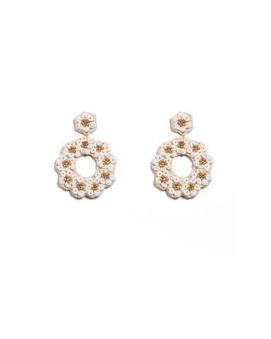 Ivory Gold Tone Flower Sequin Statement Earrings