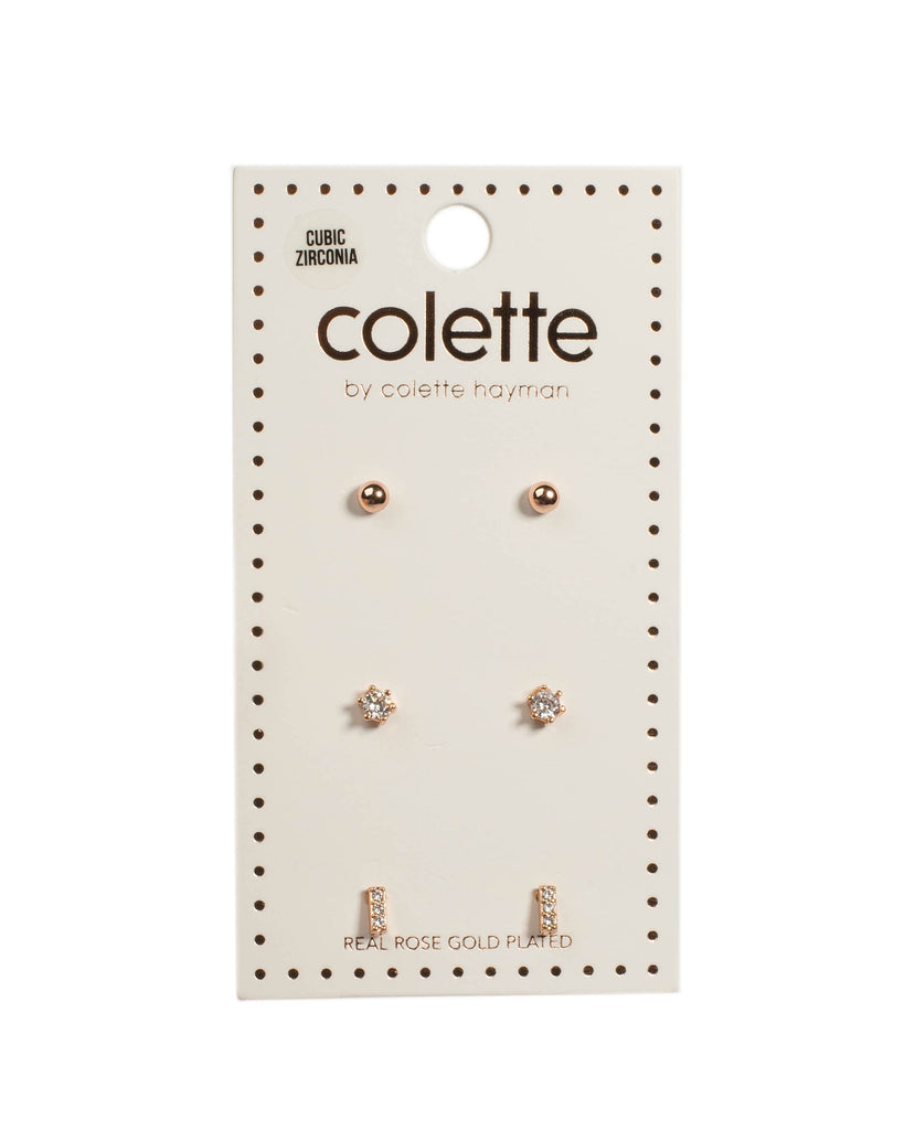 Cubic Zirconia Rose Gold Plated Stud Earring Pack