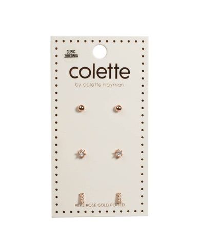 Cubic Zirconia Rose Gold Plated Stud Earring Pack