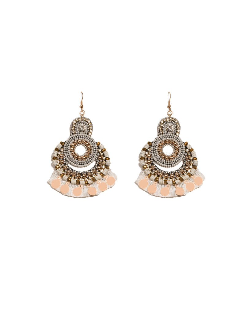 Multi Colour Gold Tone Bead And Tassel Statement Earrings
