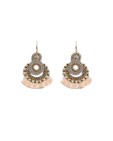 Multi Colour Gold Tone Bead And Tassel Statement Earrings