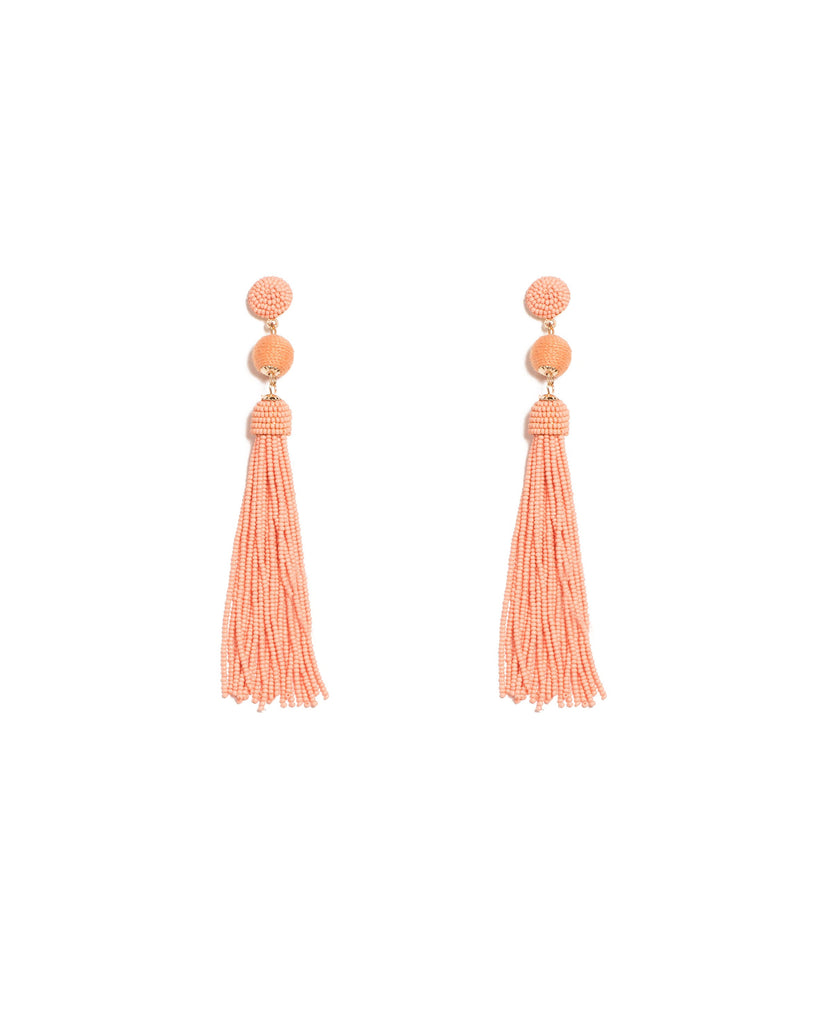 Peach Gold Tone Beaded Tassel Statement Drop Earrings
