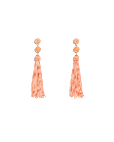 Peach Gold Tone Beaded Tassel Statement Drop Earrings