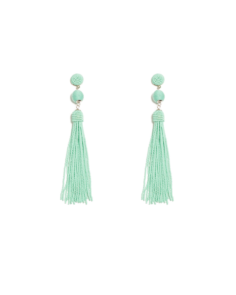 Mint Gold Tone Beaded Tassel Statement Drop Earrings