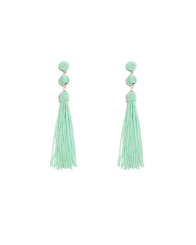 Mint Gold Tone Beaded Tassel Statement Drop Earrings