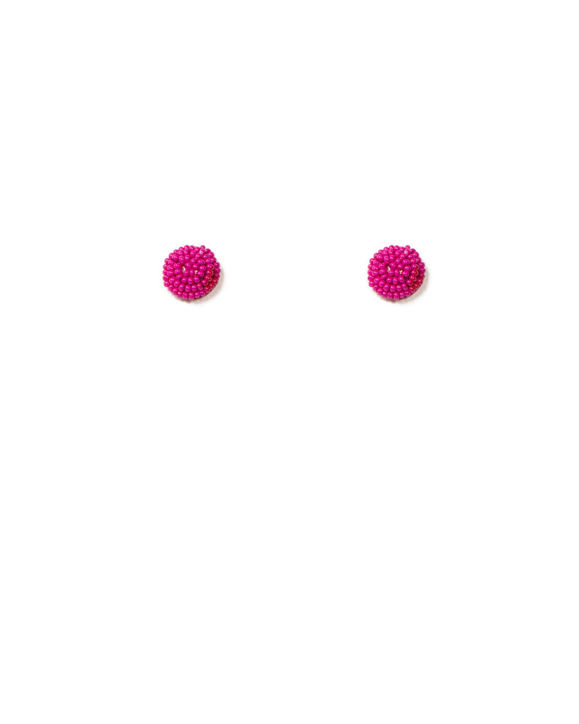Magenta Gold Tone Round Beaded Stud Earrings