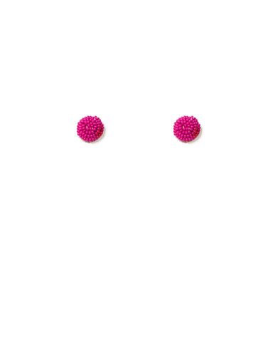 Magenta Gold Tone Round Beaded Stud Earrings