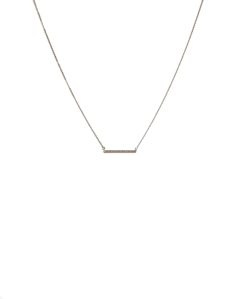 Cubic Zirconia White Gold Plated Encrusted Fine Bar Necklace