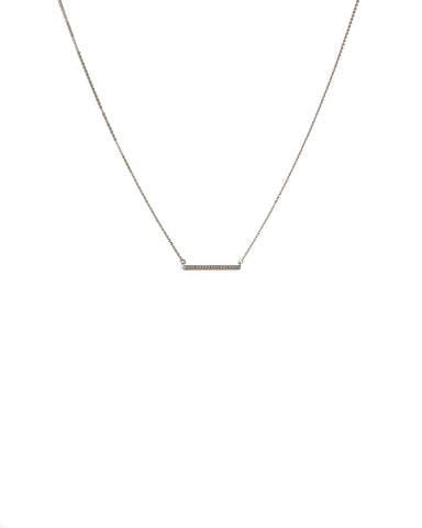 Cubic Zirconia White Gold Plated Encrusted Fine Bar Necklace