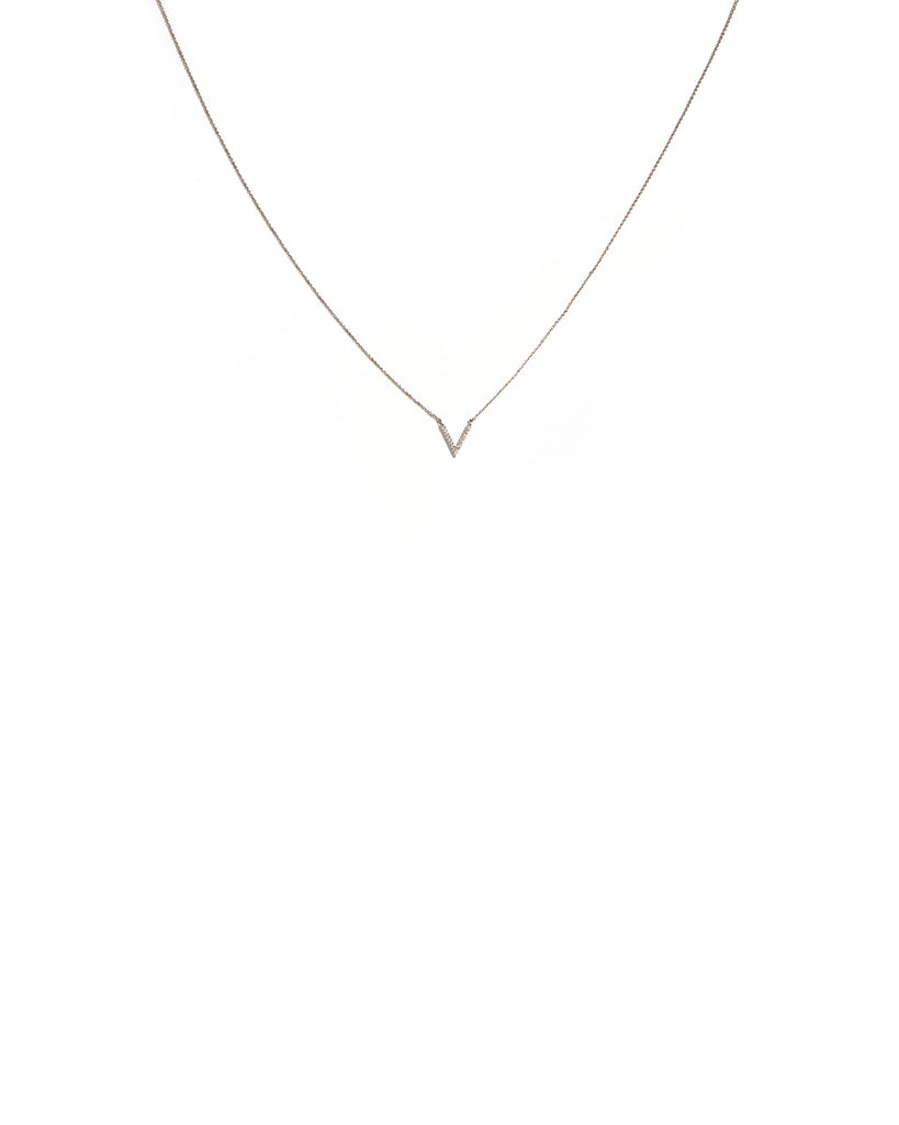 Cubic Zirconia White Gold Plated Encrusted V Fine Necklace
