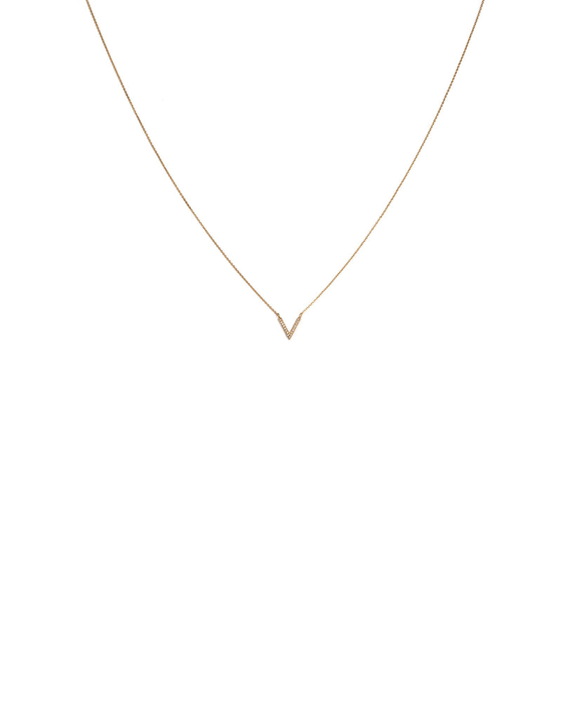Cubic Zirconia Gold Plated Encrusted V Fine Necklace