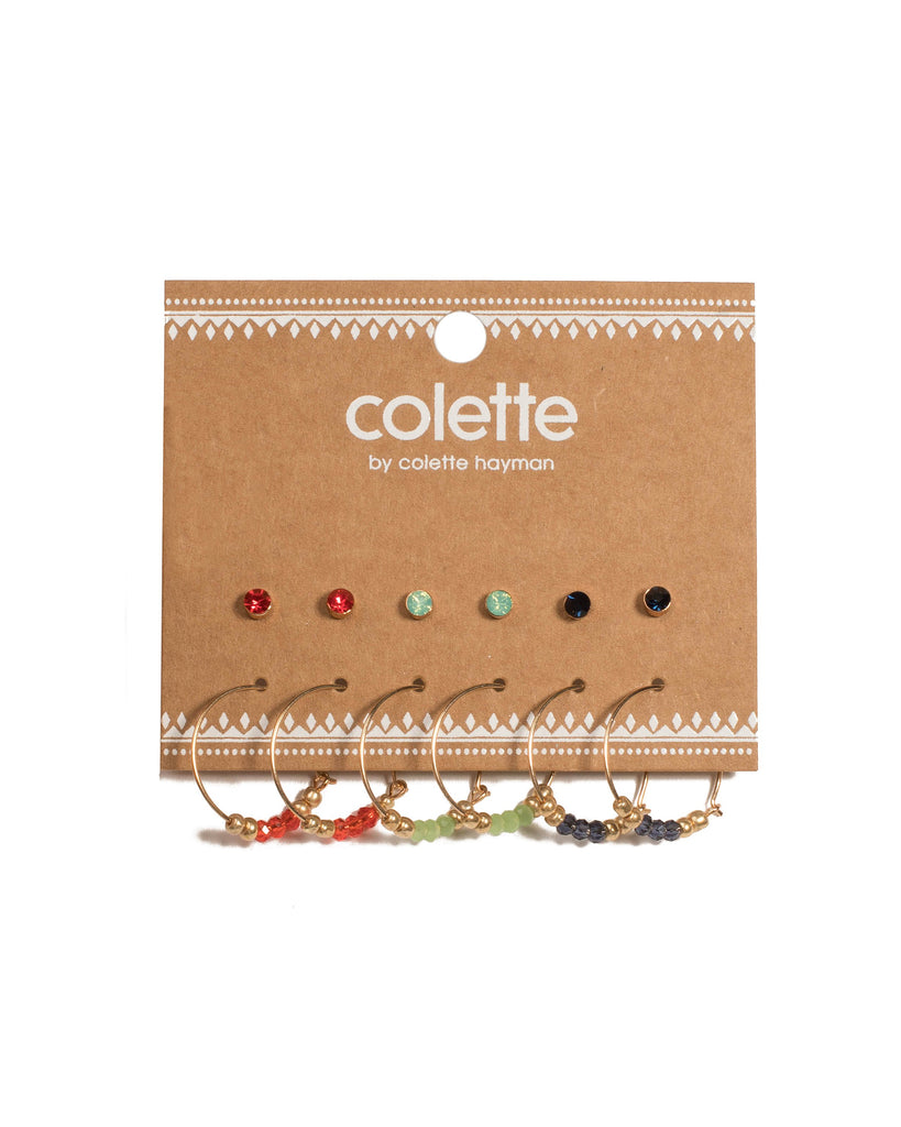 Multi Colour Gold Tone Beaded Stud And Hoop Earring Pack