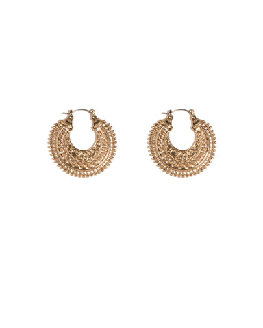 Gold Tone Filigree Side Hoop Earrings