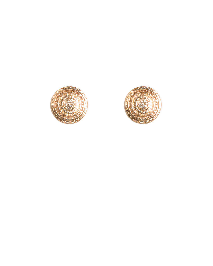 Crystal Gold Tone Round Metal Filigree Stud Earrings