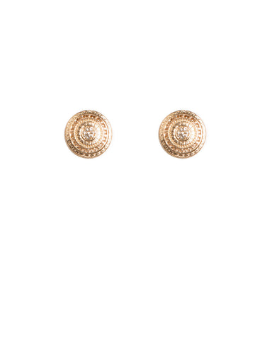 Crystal Gold Tone Round Metal Filigree Stud Earrings