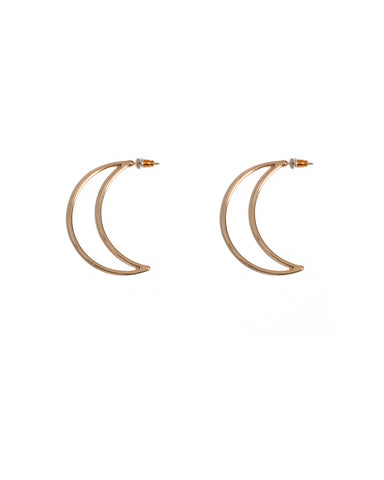 Gold Tone Metal Moon Hoop Earrings