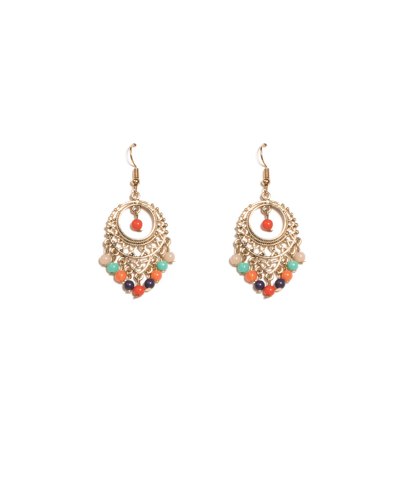 Multi Colour Gold Tone Mini Filigree Beaded Earrings