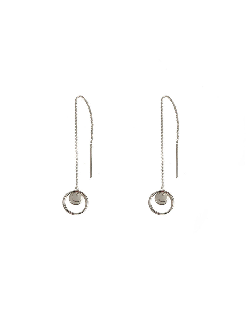 White Gold Plated Fine Chain Circle Disc Earrings