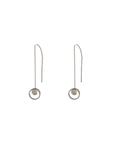 White Gold Plated Fine Chain Circle Disc Earrings