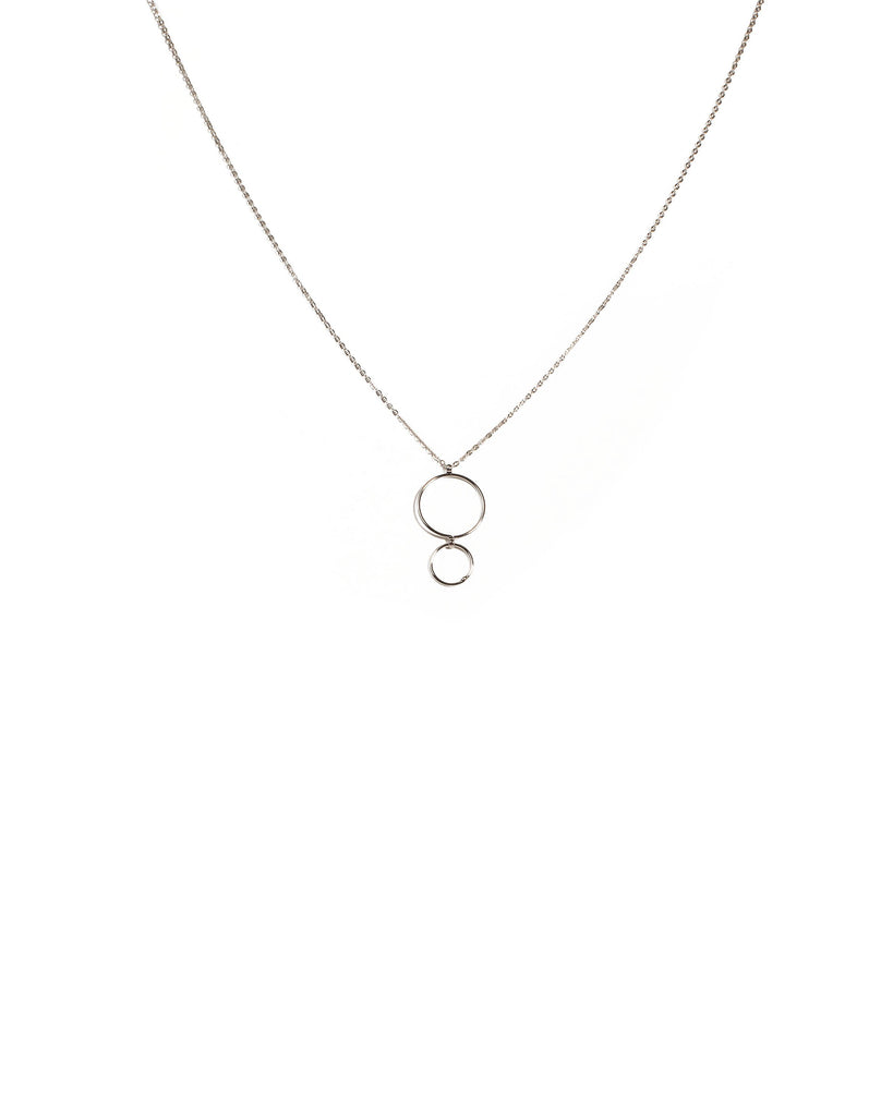 White Gold Plated 2 Circle Fine Pendant Necklace