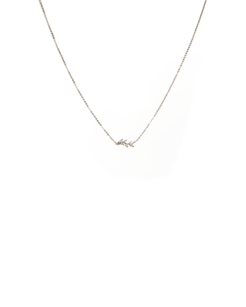 Cubic Zirconia White Gold Plated Fine Chain Leaf Necklace