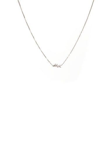 Cubic Zirconia White Gold Plated Fine Chain Leaf Necklace
