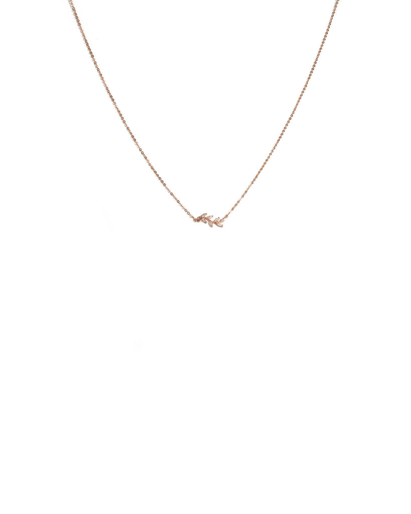 Cubic Zirconia Rose Gold Plated Fine Chain Leaf Necklace