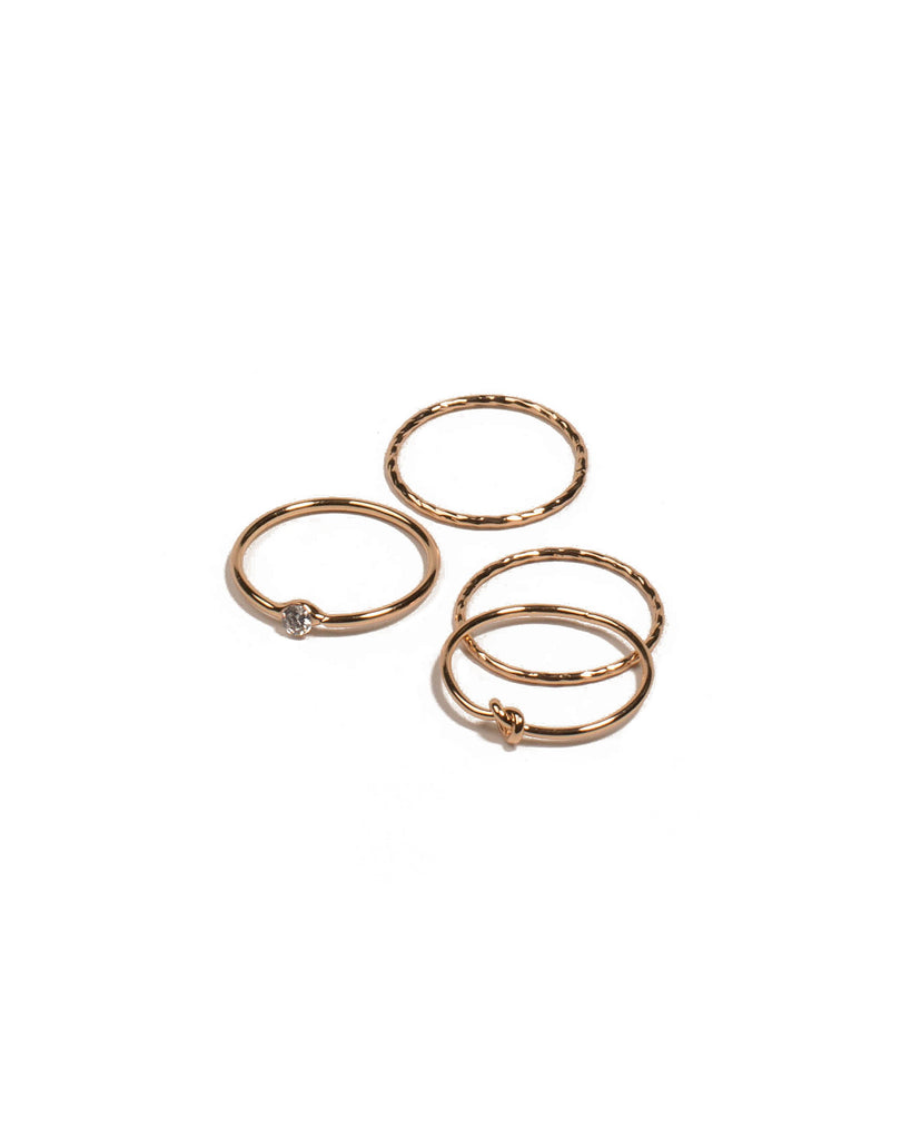 Cubic Zirconia Gold Plated Fine Knot Ring Pack - Small