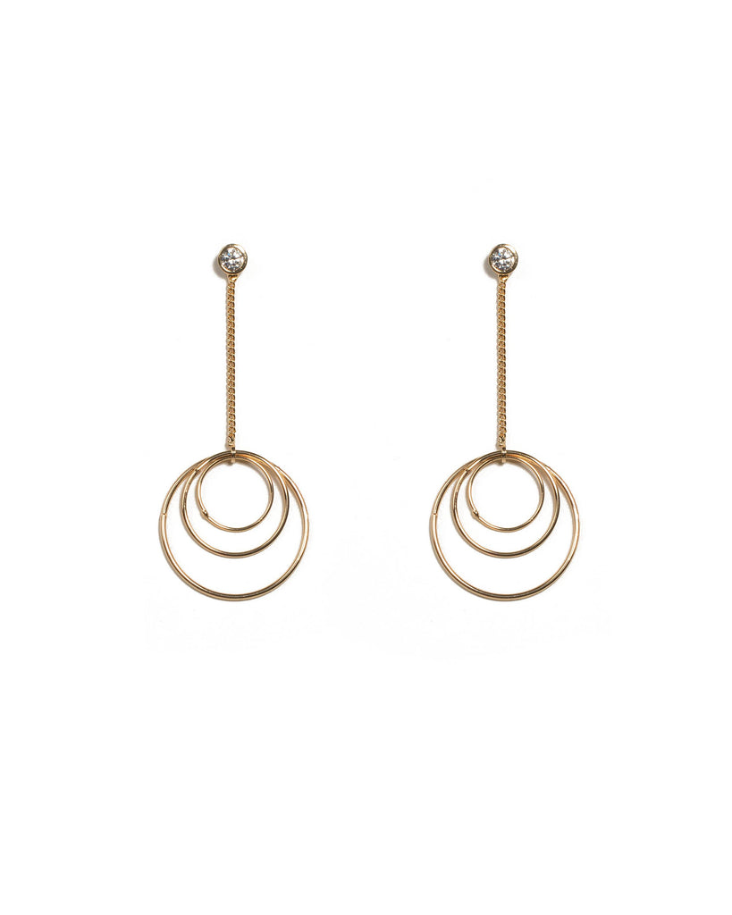 Cubic Zirconia Gold Plated Multi Circle Drop Earrings