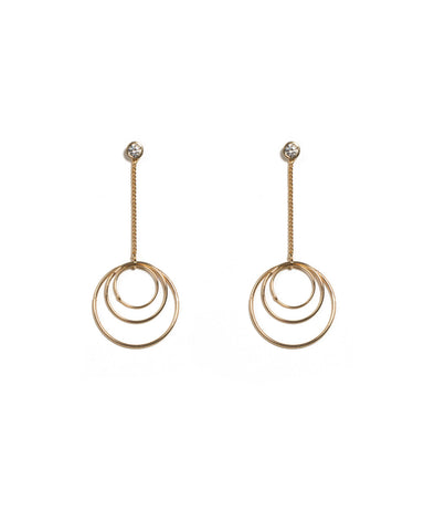 Cubic Zirconia Gold Plated Multi Circle Drop Earrings