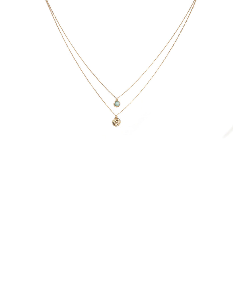 Gold Tone Stone And Coin Fine Layer Necklace