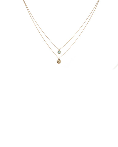 Gold Tone Stone And Coin Fine Layer Necklace