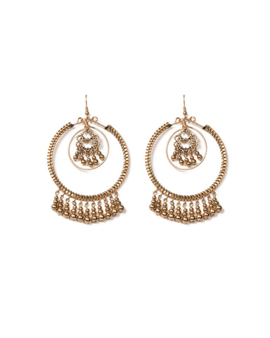 Antique Gold Tone Metal Ball Drop Statement Earrings
