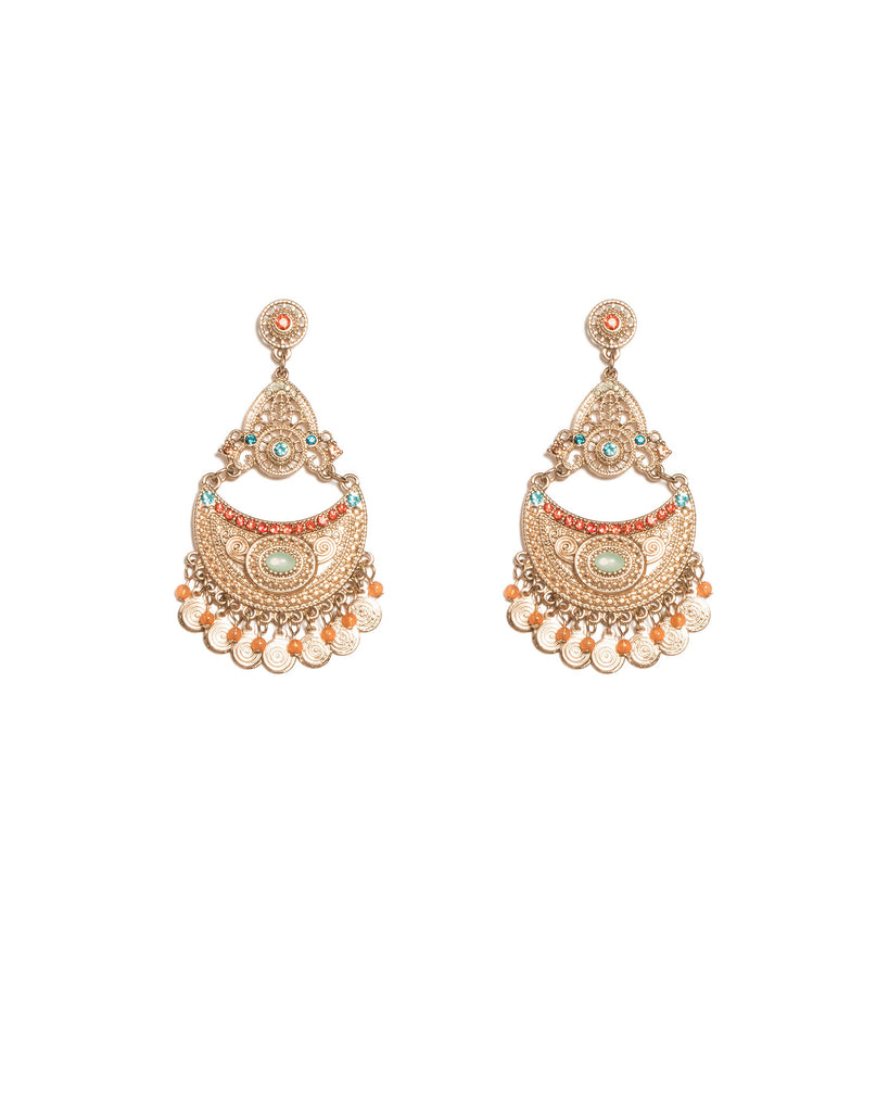 Multi Colour Gold Tone Stone Filigree Island Earrings