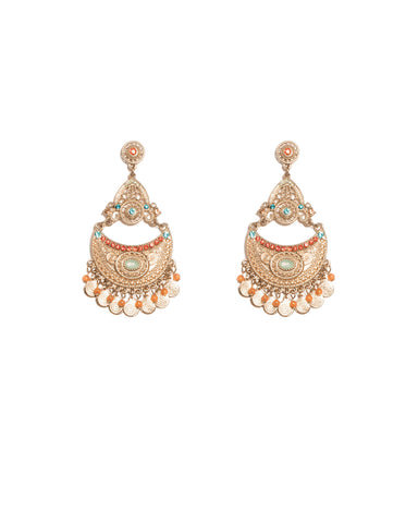 Multi Colour Gold Tone Stone Filigree Island Earrings
