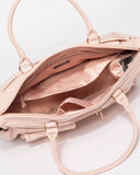 Pink Saffiano Pocket And Zip Baby Travel Bag With Gold Hardware