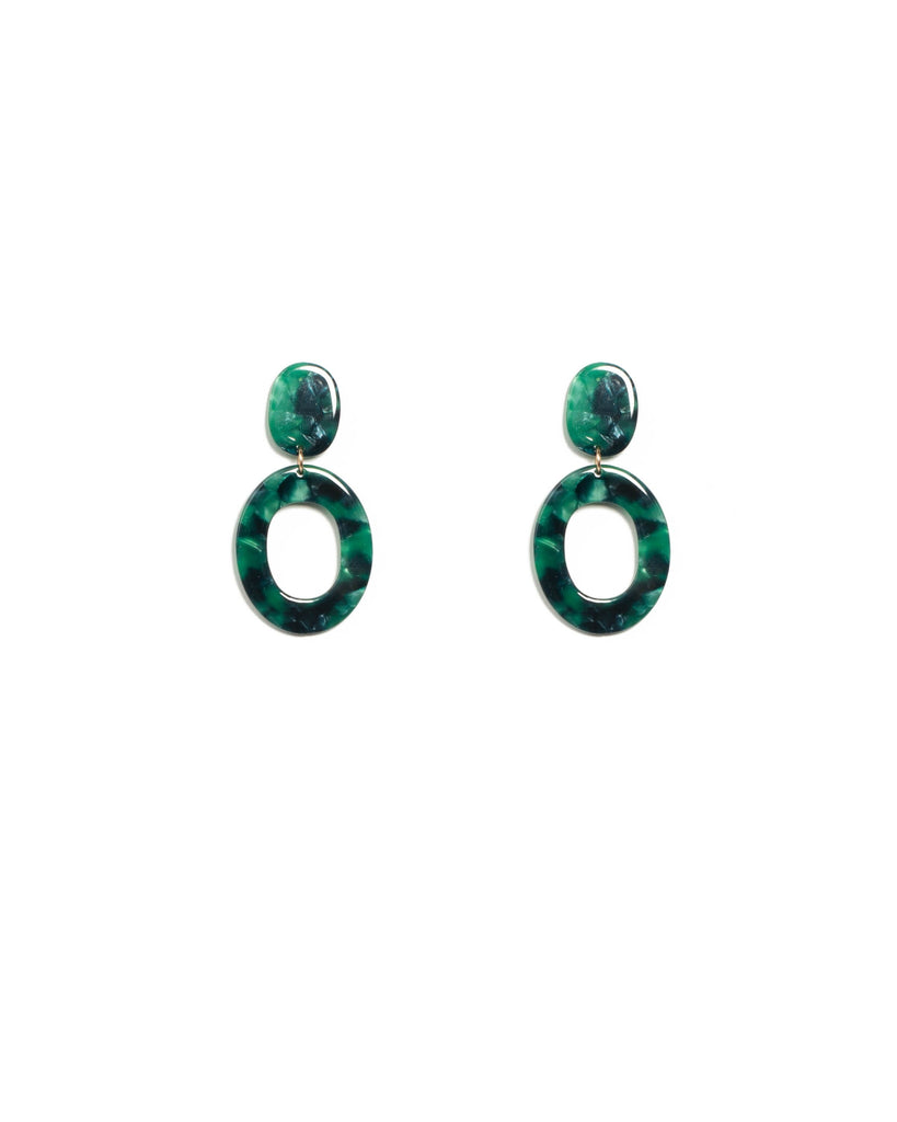 Green Gold Tone Acrylic Ring Statement Earrings
