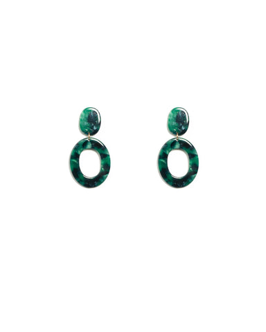 Green Gold Tone Acrylic Ring Statement Earrings