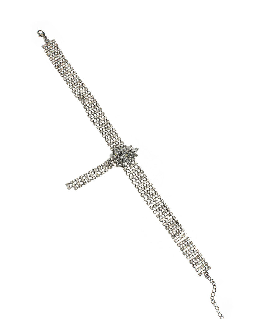 Crystal Gunmetal Tone Crystal Pendant Choker Necklace