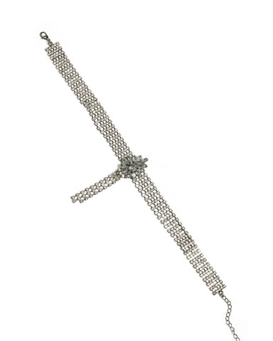 Crystal Gunmetal Tone Crystal Pendant Choker Necklace