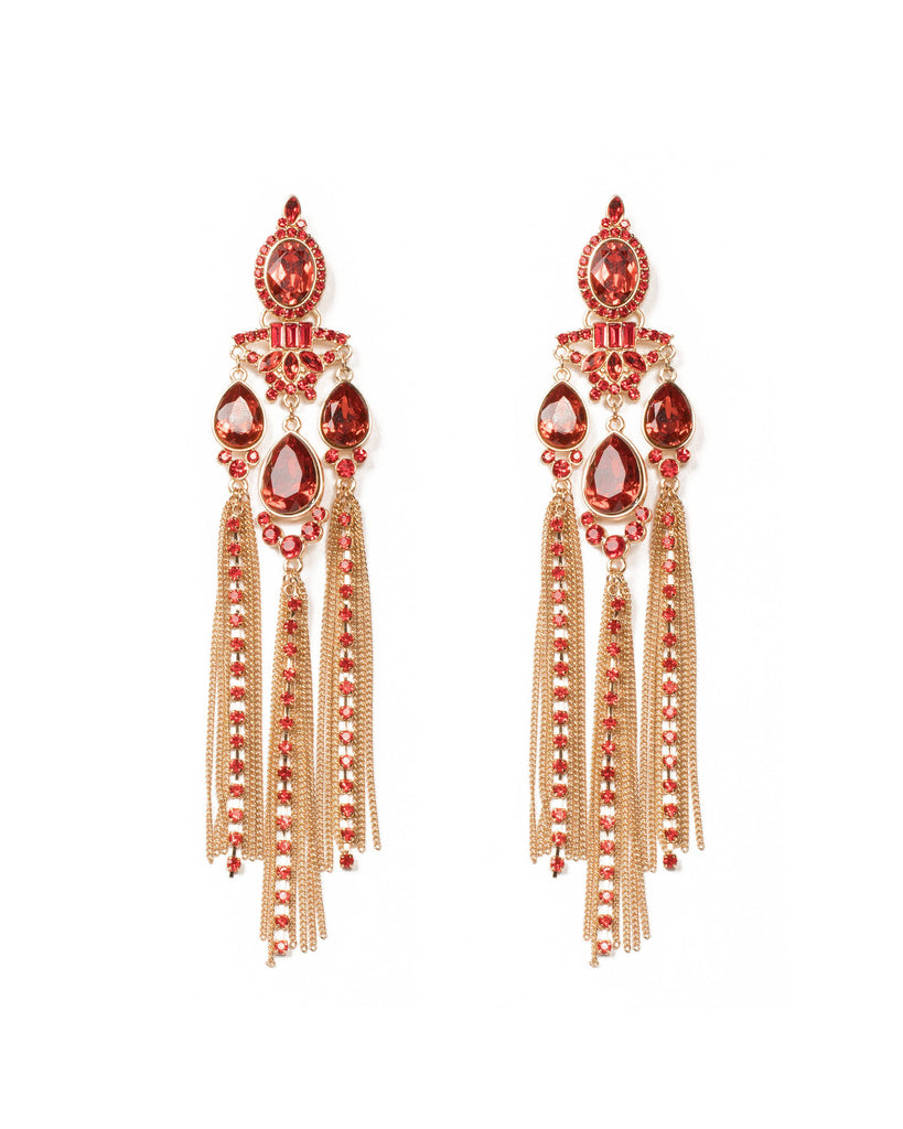 Red Gold Tone Multi Large Stone Drop Earrings