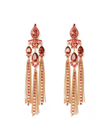 Red Gold Tone Multi Large Stone Drop Earrings