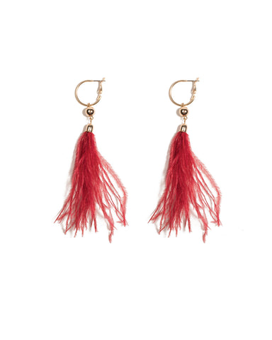 Red Gold Tone Feather Statement Drop Earrings