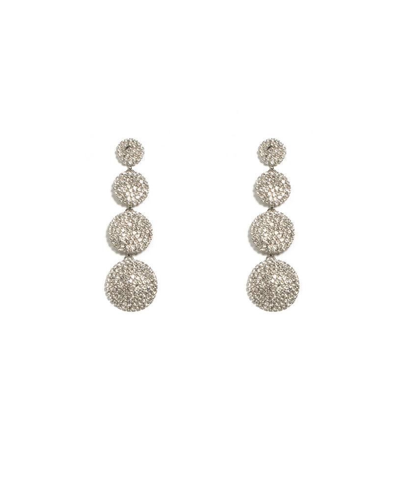 Crystal Silver Tone Pave Multi Disc Drop Earrings