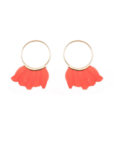 Coral Gold Tone Feather Statement Drop Earrings