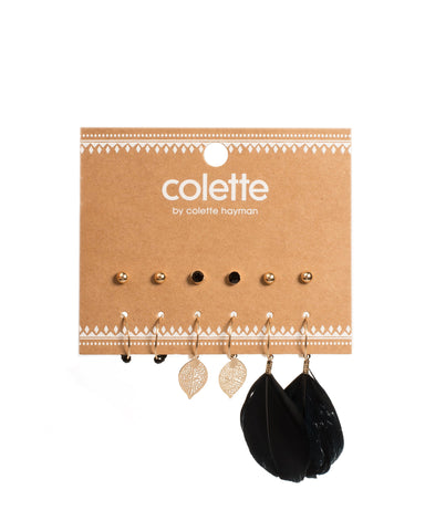Black Gold Tone Fine Feather Drop Earring Pack