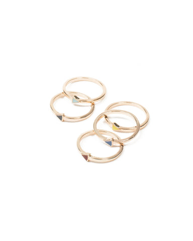 Multi Colour Gold Tone Enamel Triangle Ring Pack - Large