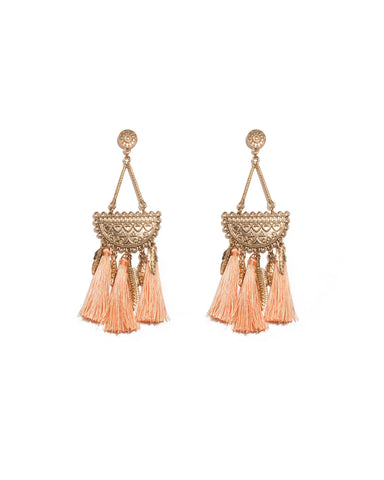 Peach Gold Tone Boho Tassel Statement Drop Earrings