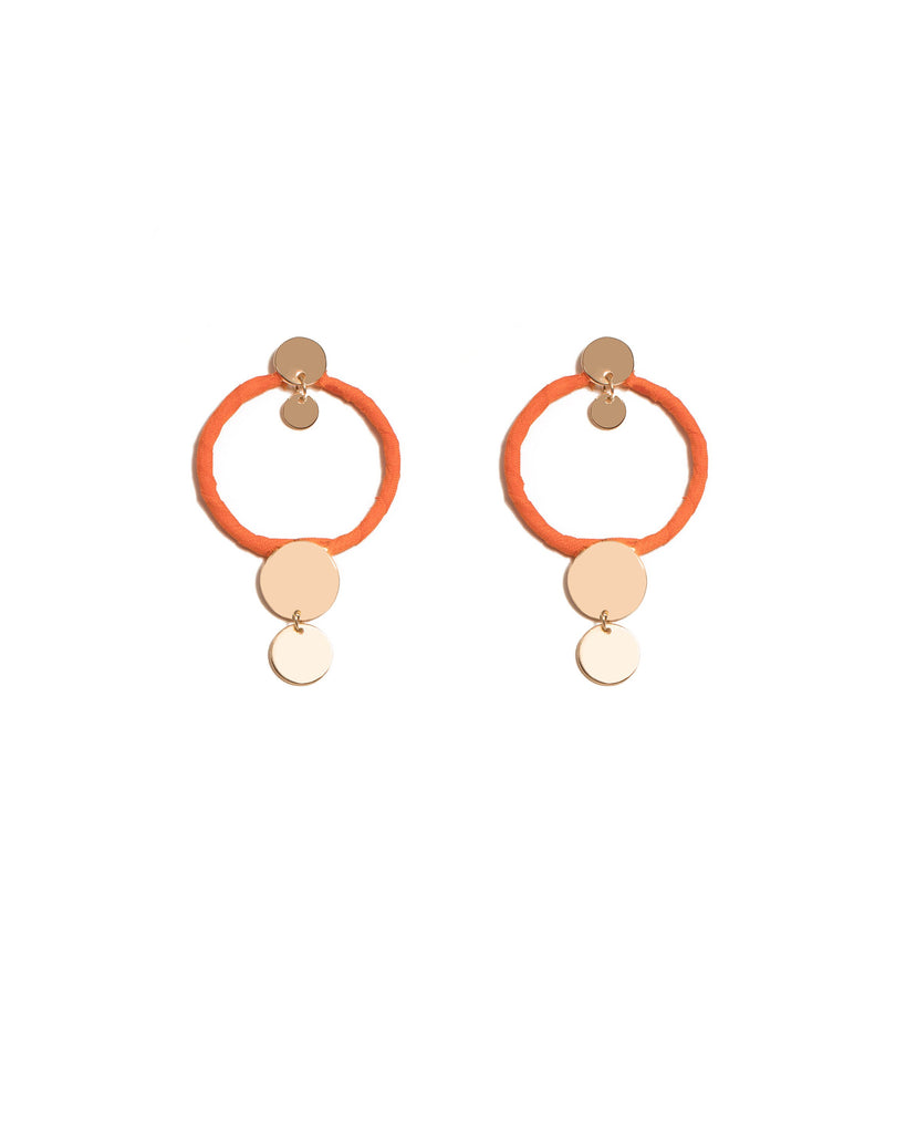 Orange Gold Tone Tassel Hammered Drop Earrings