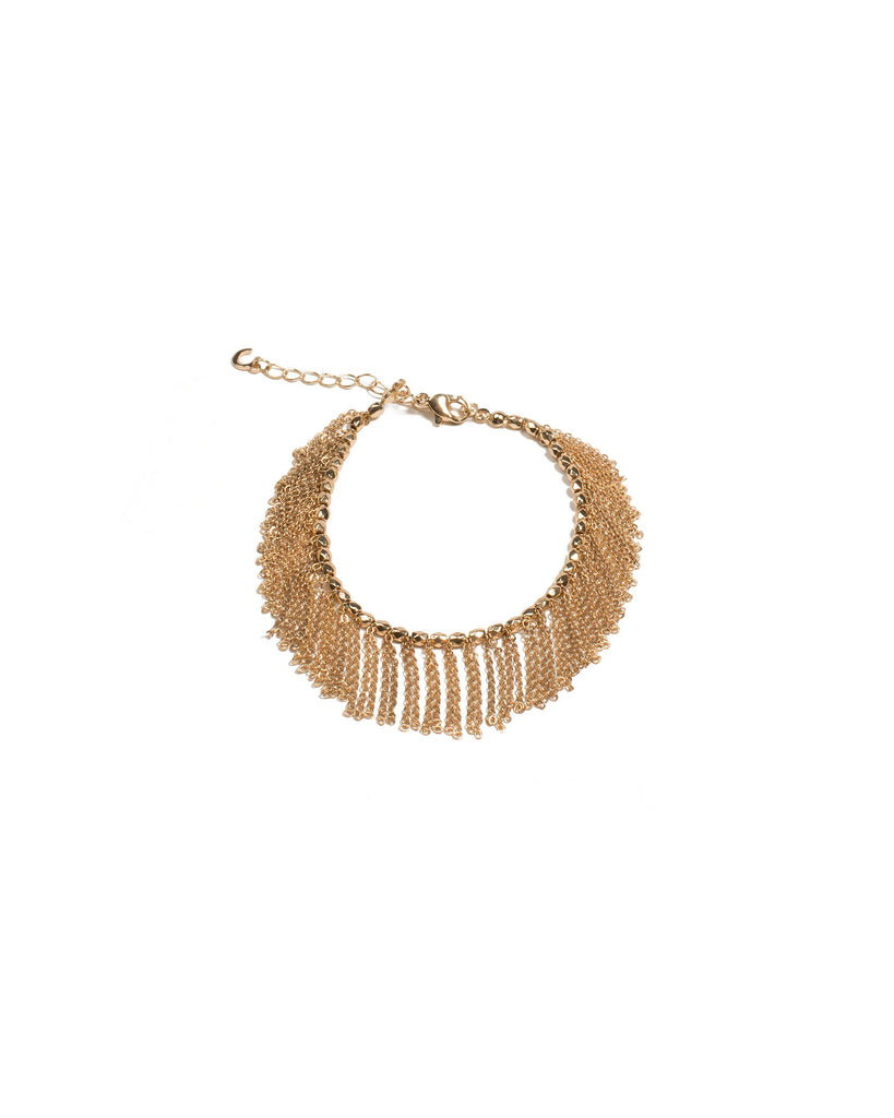 Gold Tone Chain Tassel Arm Cuff